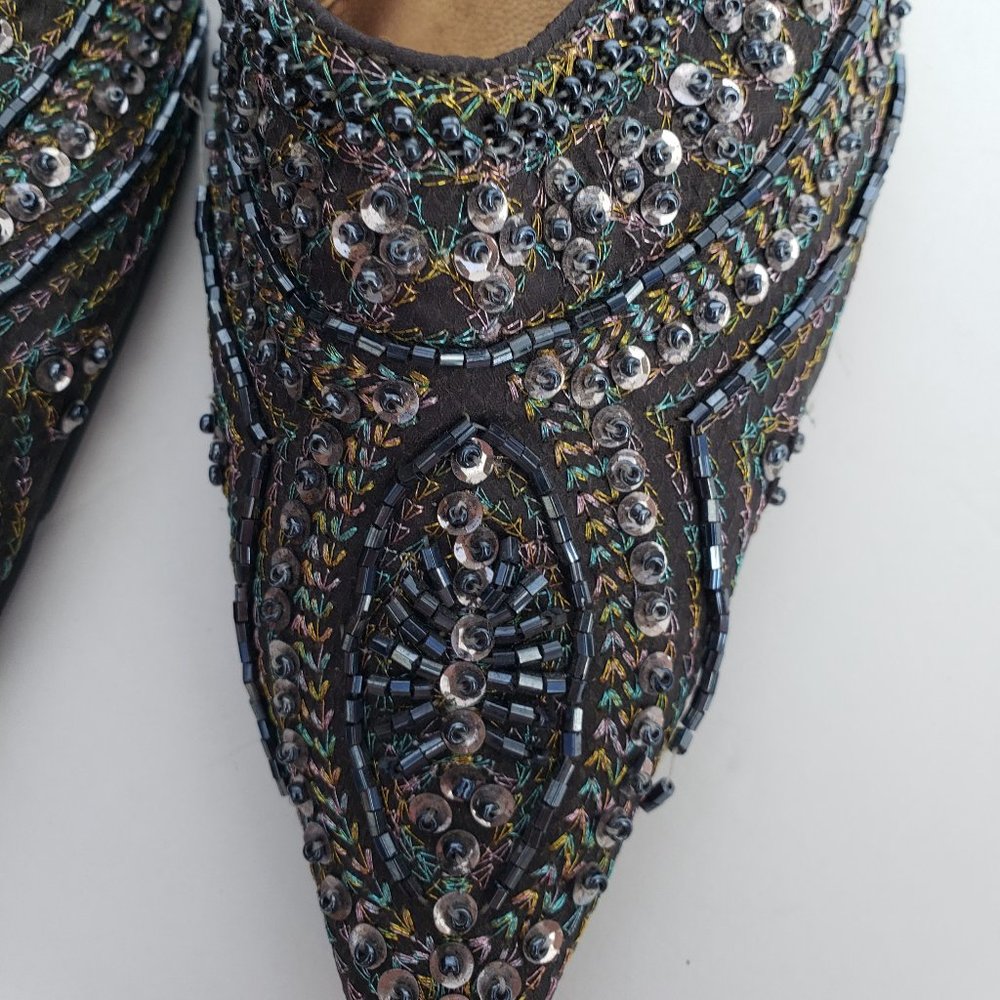 Vintage Beaded Sequined Kitten Heel Mules - Picture 4 of 7